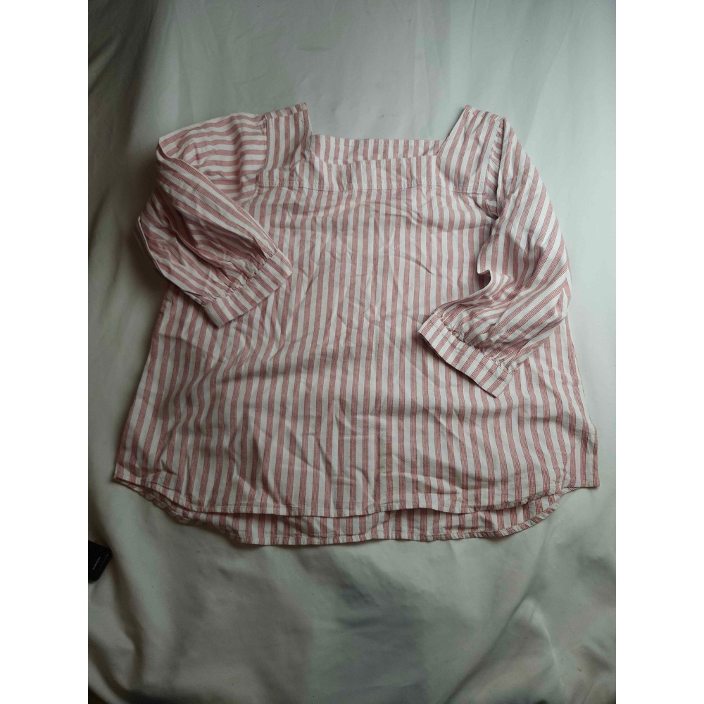 Time and Tru Womens Red White Striped Square Neck 3/4 Sleeve Blouse L